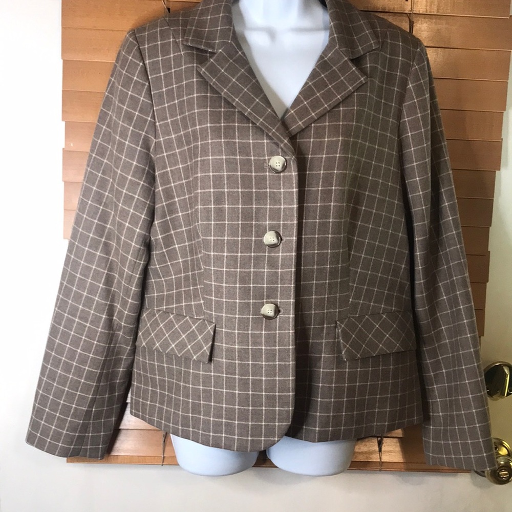 Pendleton brown plaid 100% virgin wool blazer size 14